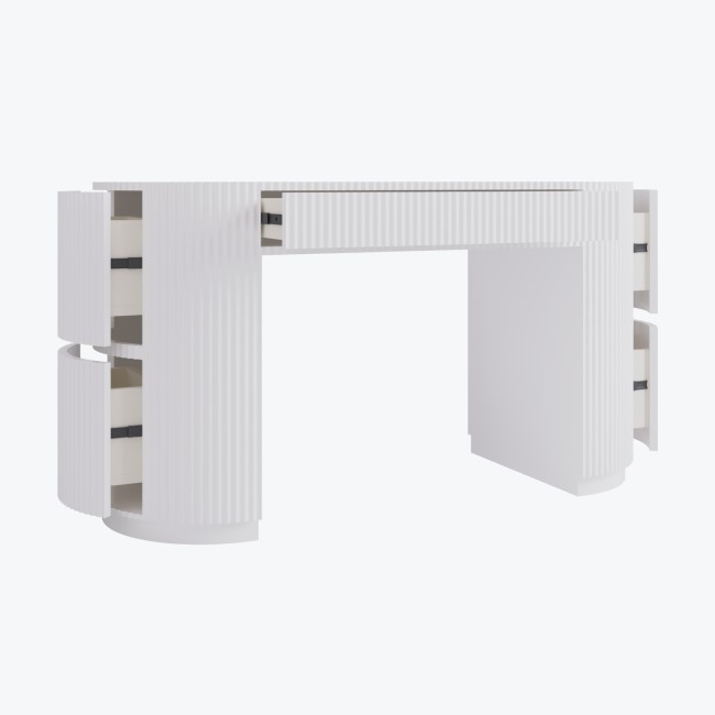 White Ribbed Office Desk and File Cabinet Set - Finn