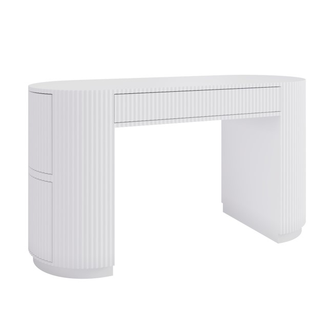 White Ribbed Office Desk and File Cabinet Set - Finn