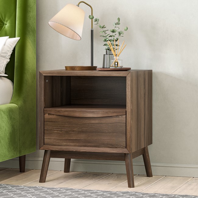 Walnut Bedside Table and Wide Chest of Drawers Set - Frances