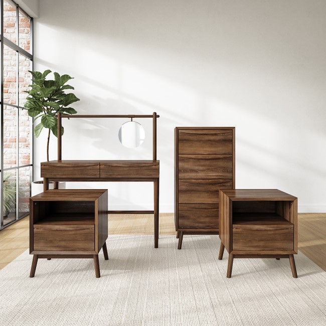 Walnut 4 Piece Bedroom Furniture Set with Dressing Table - Frances