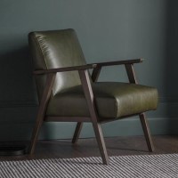 Green Leather Accent Chair with Dark Wood Frame - Caspian House