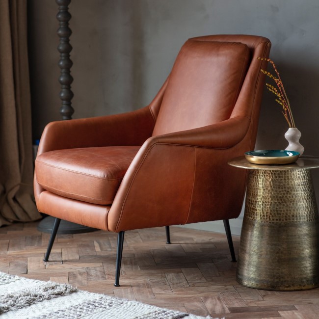 Brompton Accent Chair in Brown Leather - Caspian House