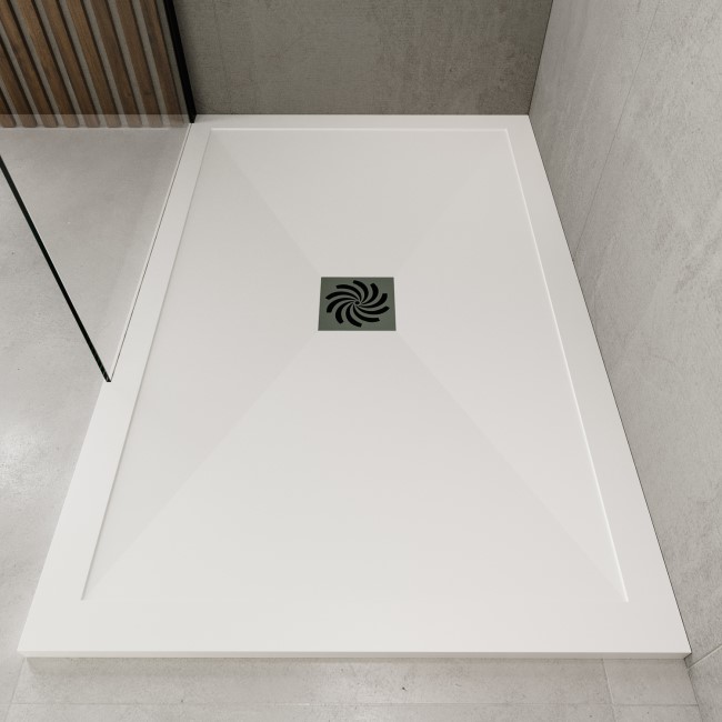 1200x800mm Rectangular Shower Tray with Waste - Non-Slip White Stone Resin - Harmony