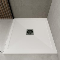 Low Profile 800mm White Stone Resin Square Shower Tray with Waste - Harmony