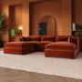 Burnt Orange Velvet U-Shaped Sofa - Hudson