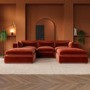 Burnt Orange Velvet U-Shaped Sofa - Hudson