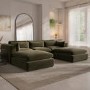 Khaki Green Velvet U-Shaped Sofa - Hudson