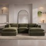 Khaki Green Velvet U-Shaped Sofa - Hudson