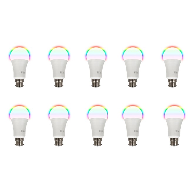 electriQ Smart dimmable colour Wifi Bulb with B22 bayonet ending - Alexa & Google Home compatible - 10 Pack