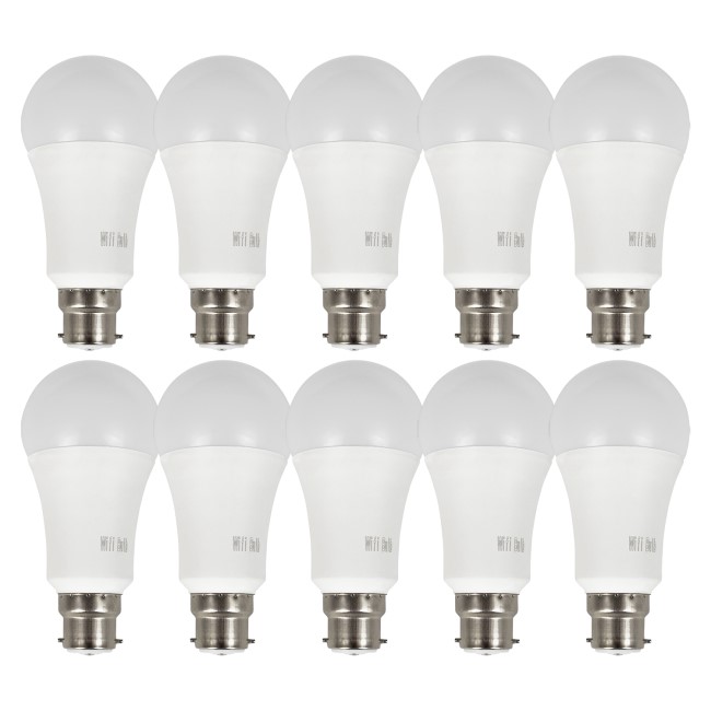 electriQ Smart dimmable colour Wifi Bulb with B22 bayonet ending - Alexa & Google Home compatible - 10 Pack