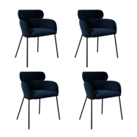 Set of 4 Navy Velvet Curved Dining Chairs - Isla