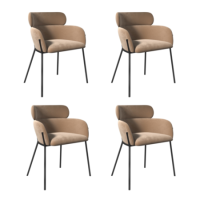 Set of 4 Beige Velvet Curved Dining Chairs- Isla