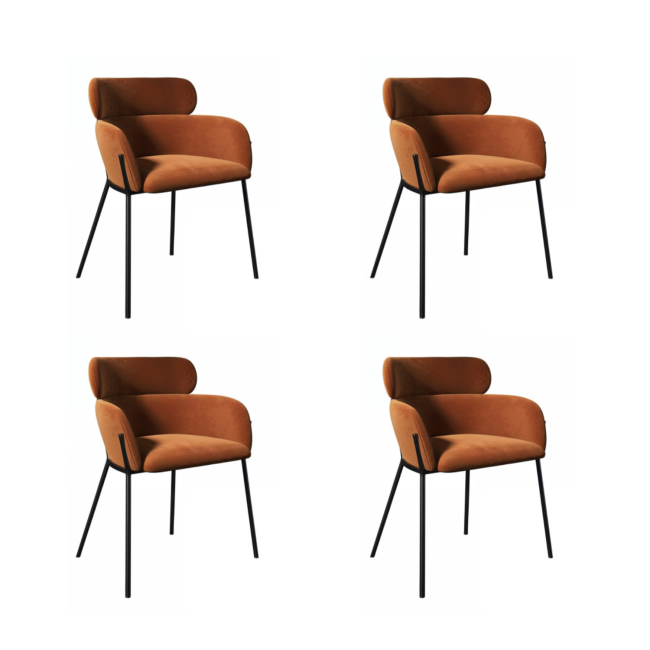 Set of 4 Burnt Orange Velvet Curved Dining Chairs - Isla