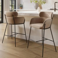 Set of 2 Beige Velvet Curved Kitchen Stools - Isla