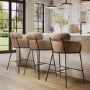 Set of 3 Beige Velvet Curved Kitchen Stools - Isla