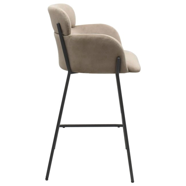 Beige Velvet Curved Kitchen Stool with Back - Isla