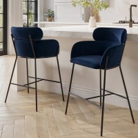 Set of 2 Navy Velvet Curved Kitchen Stools - Isla