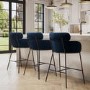 Set of 3 Navy Velvet Curved Kitchen Stools - Isla