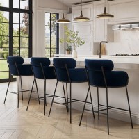 Set of 4 Navy Velvet Curved Kitchen Stools - Isla