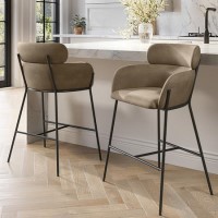 Set of 2 Beige Faux Leather Curved Kitchen Stools with Back - Isla