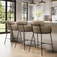 Set of 3 Beige Faux Leather Curved Kitchen Stools with Back - Isla