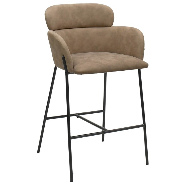 Beige Faux Leather Curved Kitchen Stool with Back - Isla