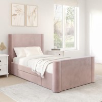 Pink Velvet Single Bed Frame with Storage Drawer - Isadora