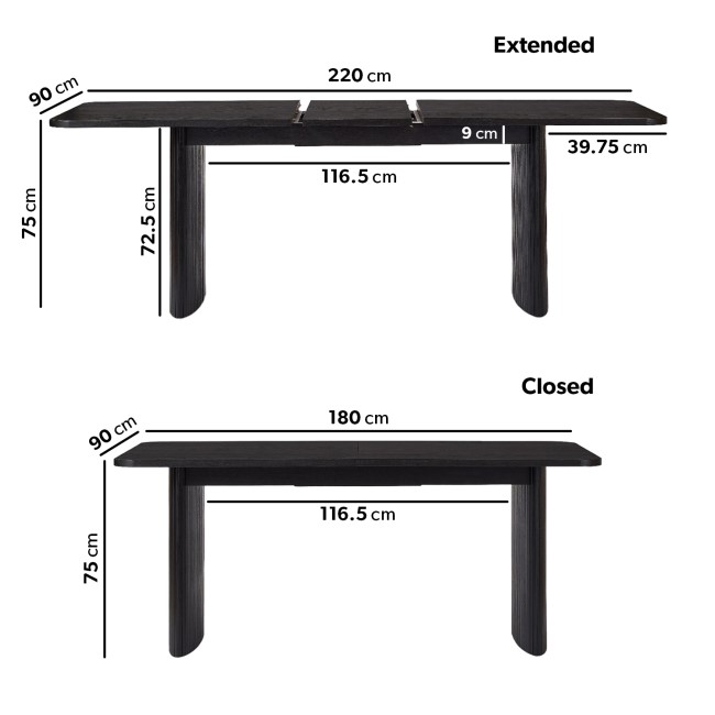 Large Black Oak Extendable Dining Table - Seats 6 - 8 - Jarel