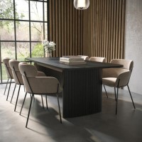 Black Oak Extendable Dining Table Set with 6 Beige Velvet Chairs - Seats 6 - Jarel