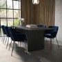 Black Oak Extendable Dining Table Set with 6 Navy Velvet Chairs - Seats 6 - Jarel