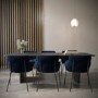 Black Oak Extendable Dining Table Set with 6 Navy Velvet Chairs - Seats 6 - Jarel