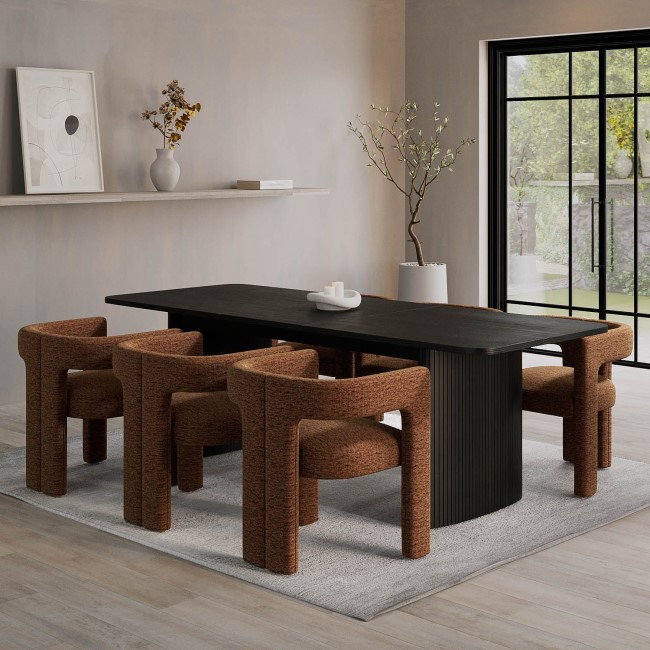 Black Oak Extendable Dining Table Set with 6 Burnt Orange Chairs - Seats 6 - Jarel