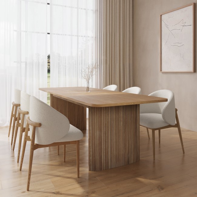 Oak Extendable Dining Table Set with 6 Curved Cream Dining Chairs - Jarel