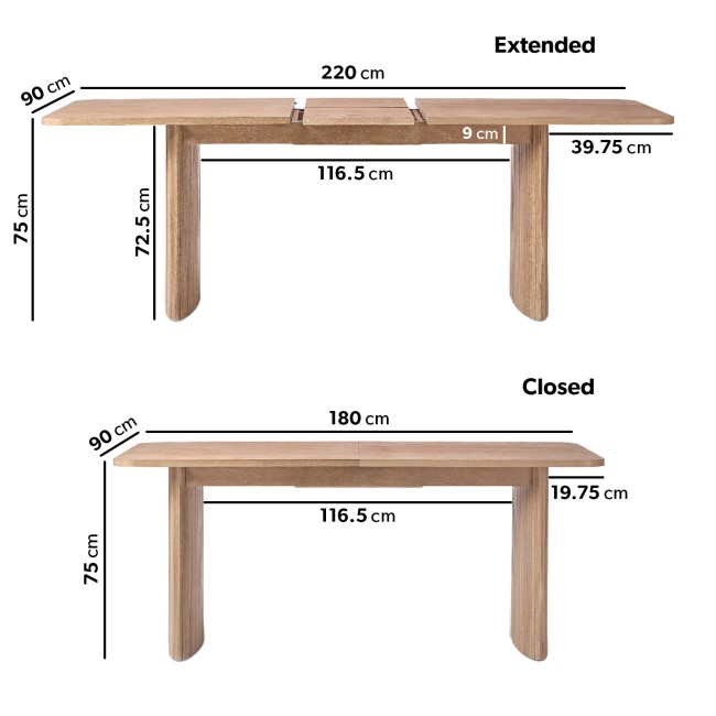 Large Light Oak Extendable Dining Table - Seats 6 - 8 - Jarel