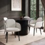 Round Black Oak Dining Table Set with 4 Cream Piped Chairs - Seats 4 - Jarel