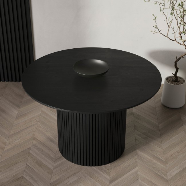 Round Black Oak Pedestal Dining Table - 120cm - Seats 4 - Jarel