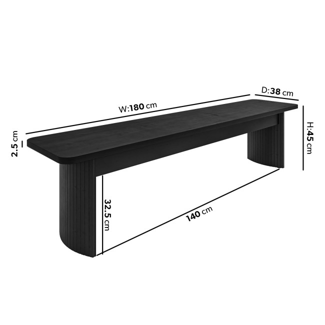 Large Black Oak Hallway Bench with Fluted Legs  -  180cm  -  Seats 3  -  Jarel