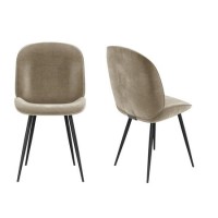 Set of 2 Mink Velvet Dining Chairs with Black Legs - Jenna