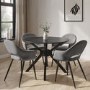 Round Black Dining Table Set with 4 Grey Upholstered Chairs - Seats 4 - Karie