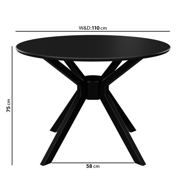 Small Round Black Wooden Dining Table - Seats 4 - Karie