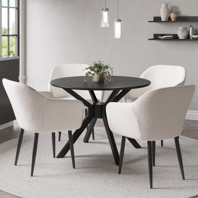 Small Round Black Wooden Dining Table - Seats 4 - Karie