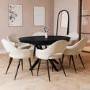 Round Black Extendable Dining Table Set with 6 Beige Upholstered Chairs - Seats 6 - Karie