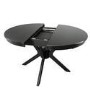 Round Black Extendable Dining Table Set with 6 Beige Upholstered Chairs - Seats 6 - Karie