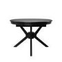 Round Black Extendable Dining Table Set with 6 Beige Upholstered Chairs - Seats 6 - Karie