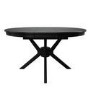 Round Black Extendable Dining Table Set with 6 Beige Upholstered Chairs - Seats 6 - Karie