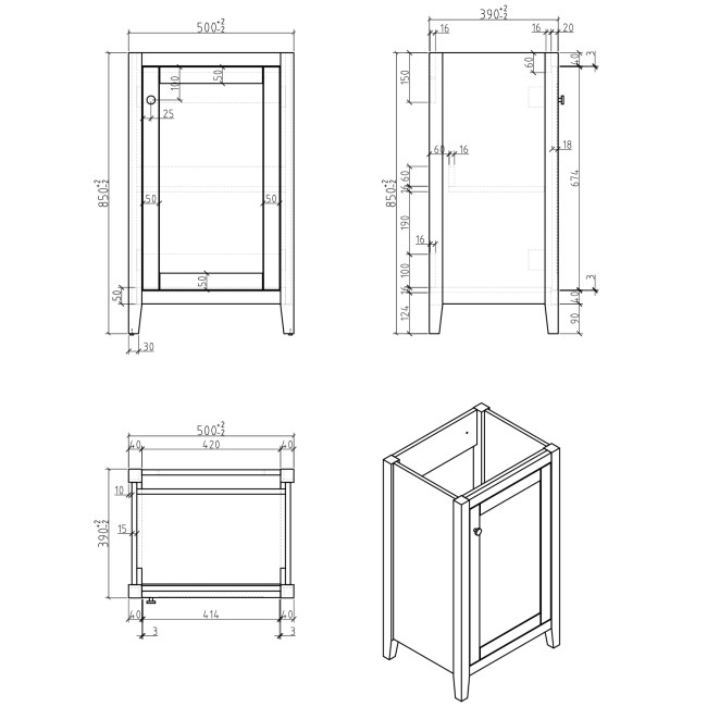 500mm Grey Freestanding Vanity Unit with Basin - Kinsley 