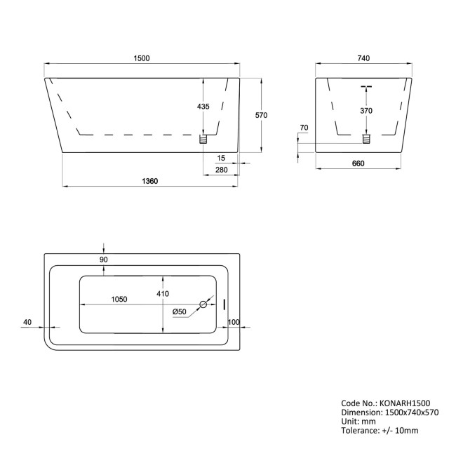 Black Freestanding Right Hand Shower Bath Suite with Toilet and Basin - Kona