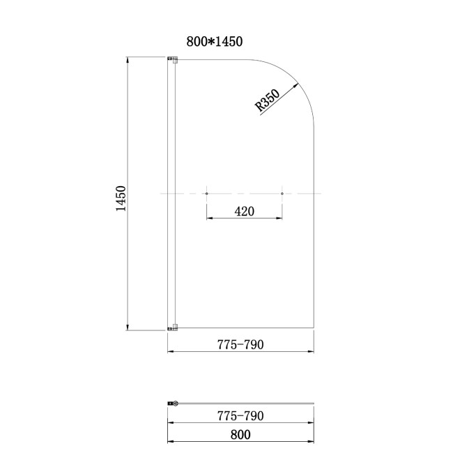 Chrome Hinged Shower Bath Screen with Towel Rail 1450 x 800mm - Taurus