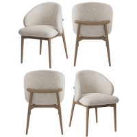 Set of 4 Beige Upholstered Curved Dining Chair with Solid Rustic Exposed Back - Kori