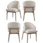 Set of 4 Beige Upholstered Curved Dining Chair with Solid Rustic Exposed Back - Kori